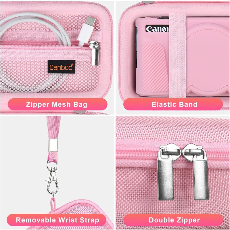 Canboc Case for Canon PowerShot SX740/SX730, Hard Carrying Case + Soft Silicone Protective Cover with Removable Lens Cover, Pink - Image 5